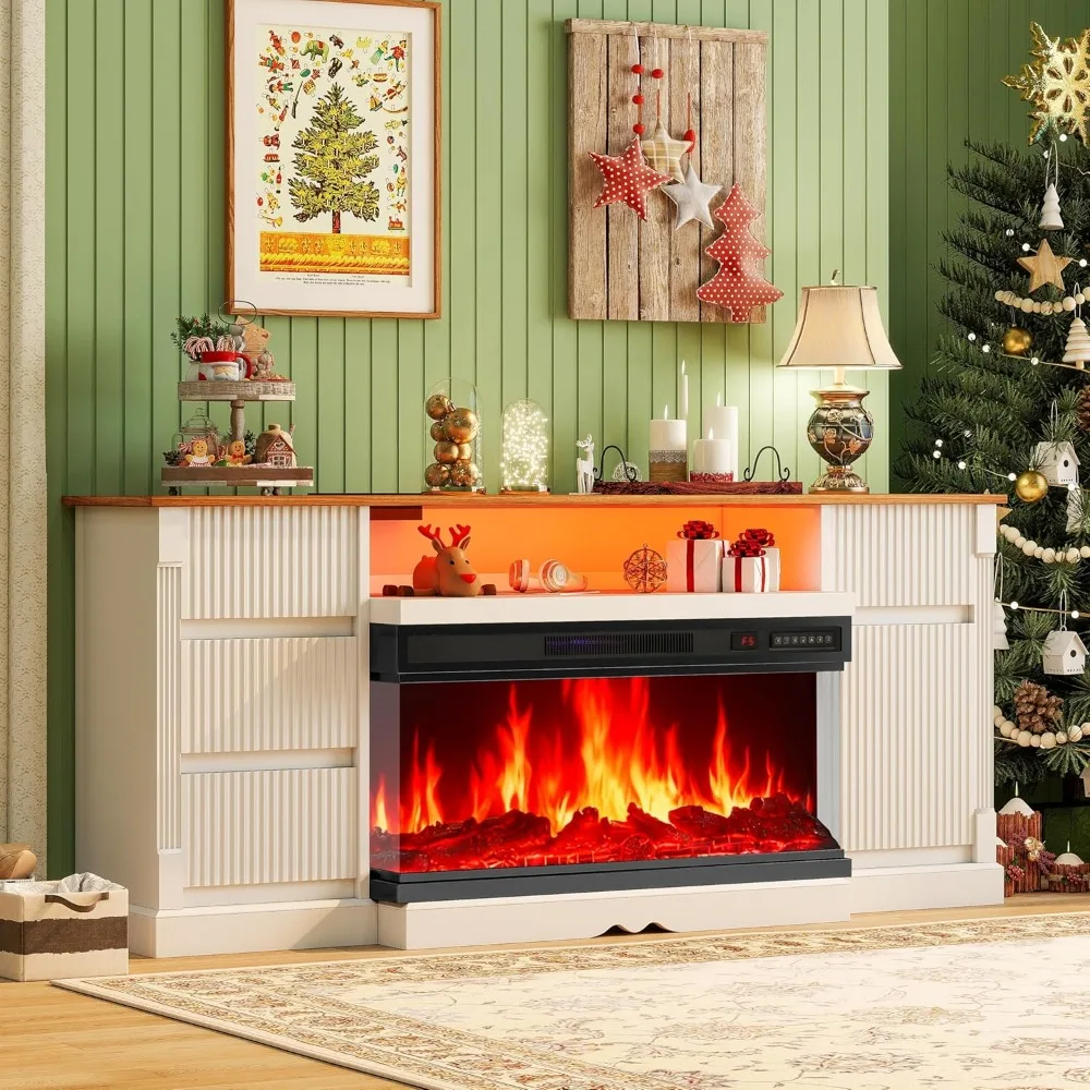 

Развлекательная консоль с 36 стеклянными каминовыми подставками для телевизора на 80 телевизоров, каминным шкафом со светодиодной подсветкой