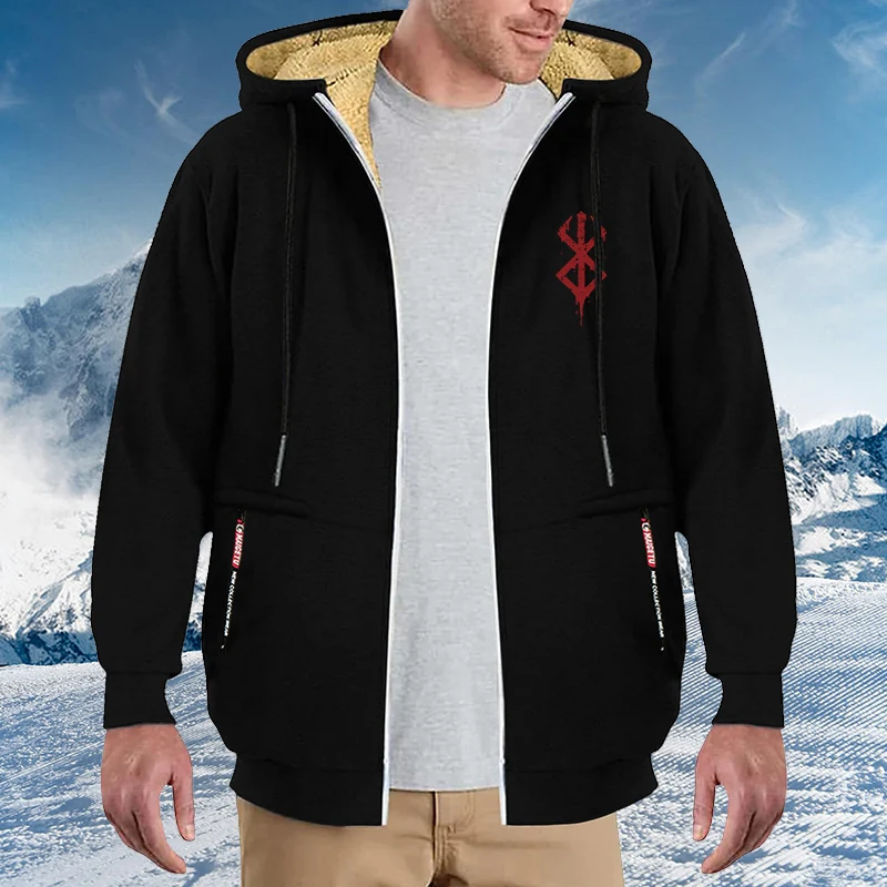 Stylish Print Sherpa Lined Jackets for Men Winter Warm Cozy Fleece Coats Plush Outwear Zip Up Hoodie Sweatshirt Tops Outfits
