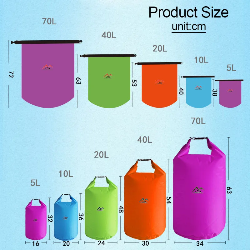 5-70L tas kering tahan air luar ruangan kantung kering ultra ringan tas perlengkapan kering mengambang tahan air untuk berlayar memancing arung jeram berenang
