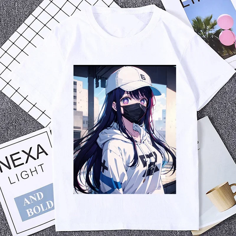 Anime T-shirt Women Oshi No Ko Ai Fashion 2024 Summer Cartoon Short Sleeve Tee Shirt Harajuku Cute Streetwear Y2k Clothes Tops