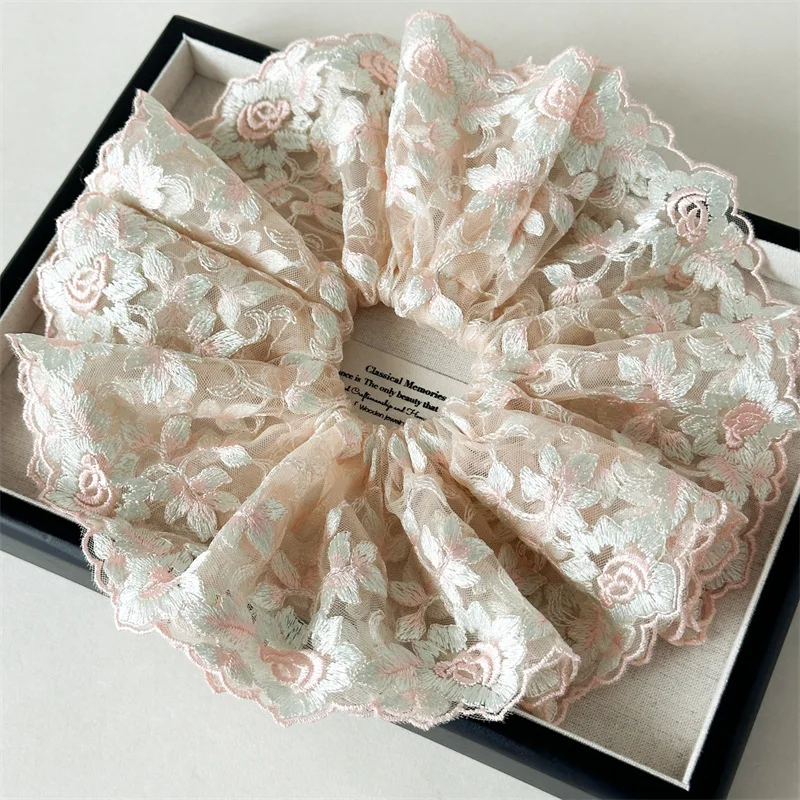 

Multi-Layer Blue Gray Fabric Temperament Headdress For Elegant Woman Large Size Elastic Hair Rope High Ponytail Scrunchie