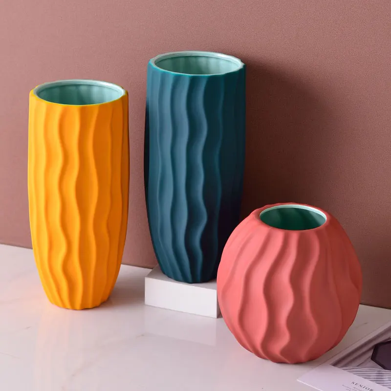 Nordic Simple Water Ripple Morandi Ceramic Vase Art Dry Flower Light Luxury Ornaments Living Room Desktop Home Soft Decoration