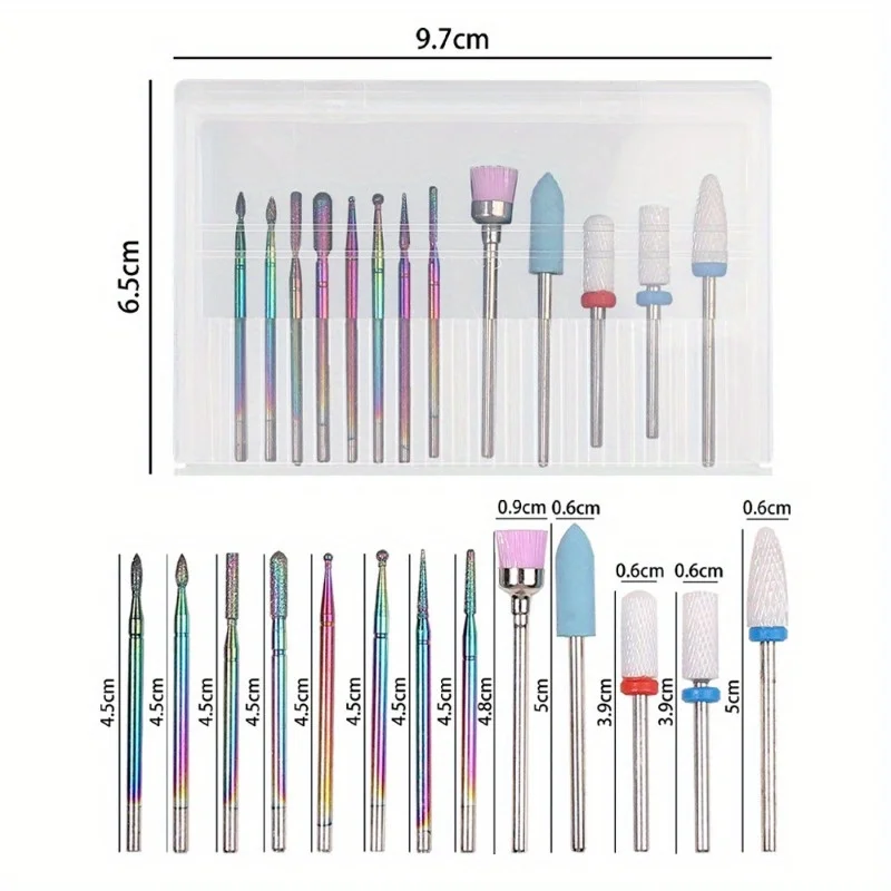 13개 세트 네일 드릴 비트 세트, 세라믹 및 다이아몬드 팁 포함, 아크릴 및 젤 제거용, 매니큐어 및 페디큐어 폴리싱 도구