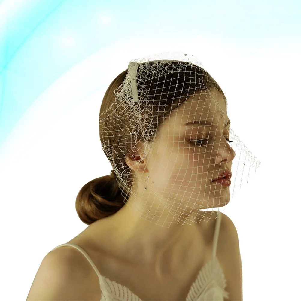 

Short Veil Bridal Covered Face Ivory White Tulle Handmade Wedding Festival Party Cocktail Photography Accessory