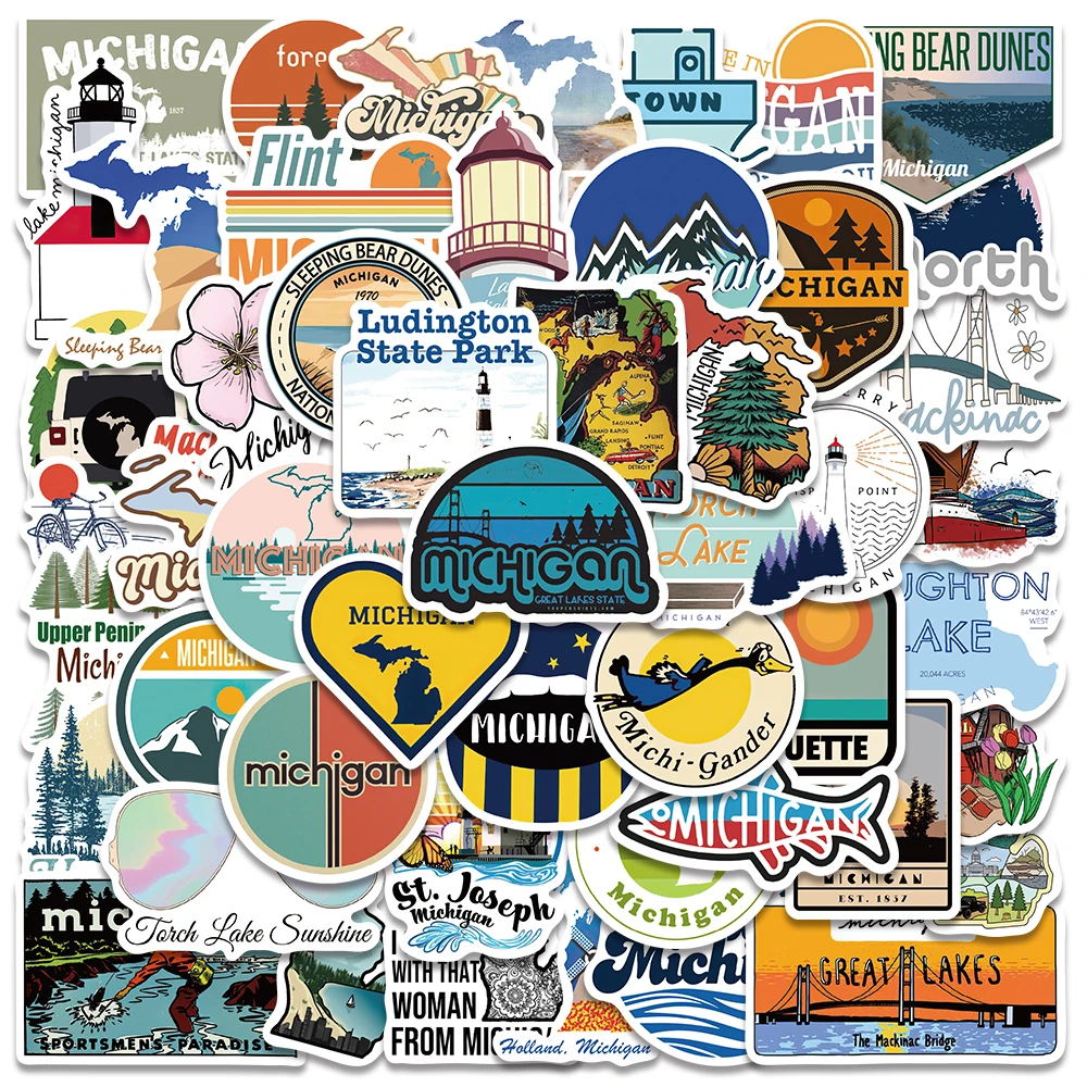 50pcs Waterproof Graffiti Classic Cartoon Michigan Landscape Stickers For Luggage Guitar Phone Diary Vinyl Laptop Decals