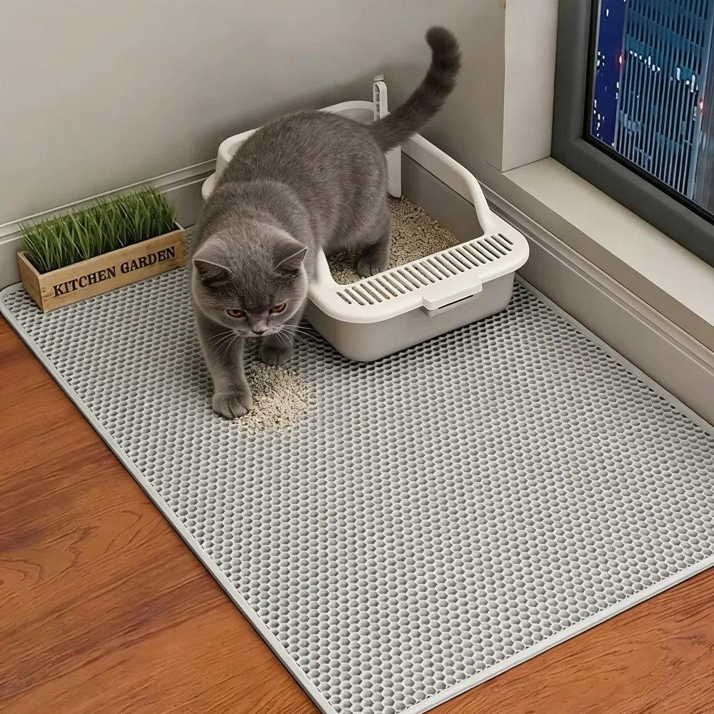 Wasserdichte Doppelschicht-Katzenstreu-Matte, Waschbare Rutschfeste Haustier-Streubox-Matte, Sandfangende Toilettenmatte für Haustierreinigung