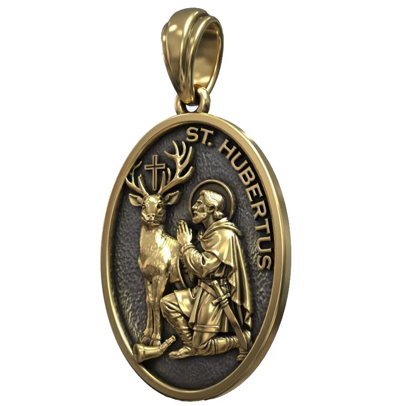 10.3g medalha saint hubert pingente cristão caça patrono medalhão personalizado 925 sólido esterlina prata ouro pingente