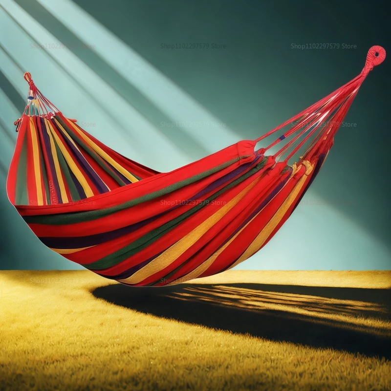 أرجوحة قماشية خارجية أرجوحة مزدوجة لشخص واحد بخطوط ملونة وعصا منحنية من البوليستر مضادة للانزلاق متينة لحديقة الفناء #3