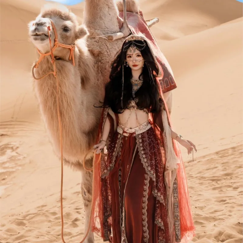 

Female exotic style clothing red heavy industry Western Regions travel photography and portrait