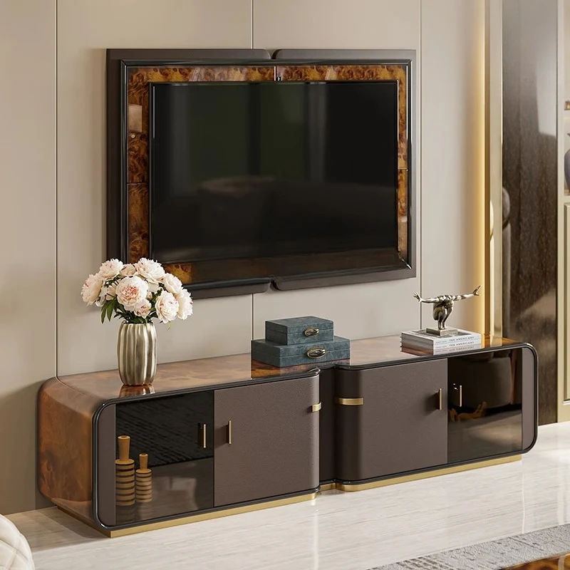 

Light luxury TV cabinet Large apartment living room Italian high-end leather floor cabinet Coffee table combination cabinet