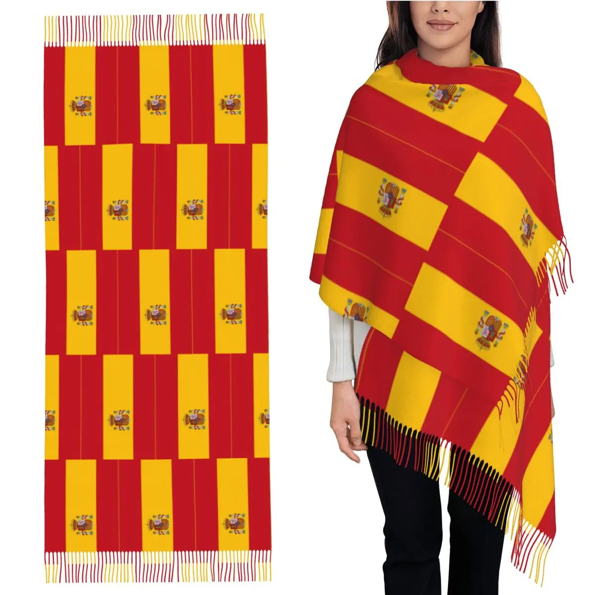 

Шарф с флагом Испании, шарфы с кисточками для женщин, мягкие теплые шали и накидки, длинная осенне-зимняя шаль