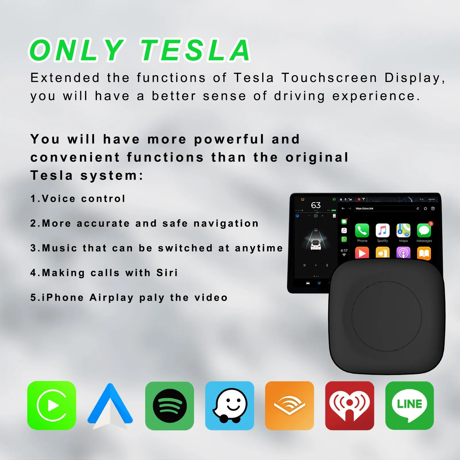 Apple Carplay Wireless Android Auto Adapter per Tesla Model 3 Y S X Ai TV Box Inalambrico Car Play Dongle Iptv Multimedia Player