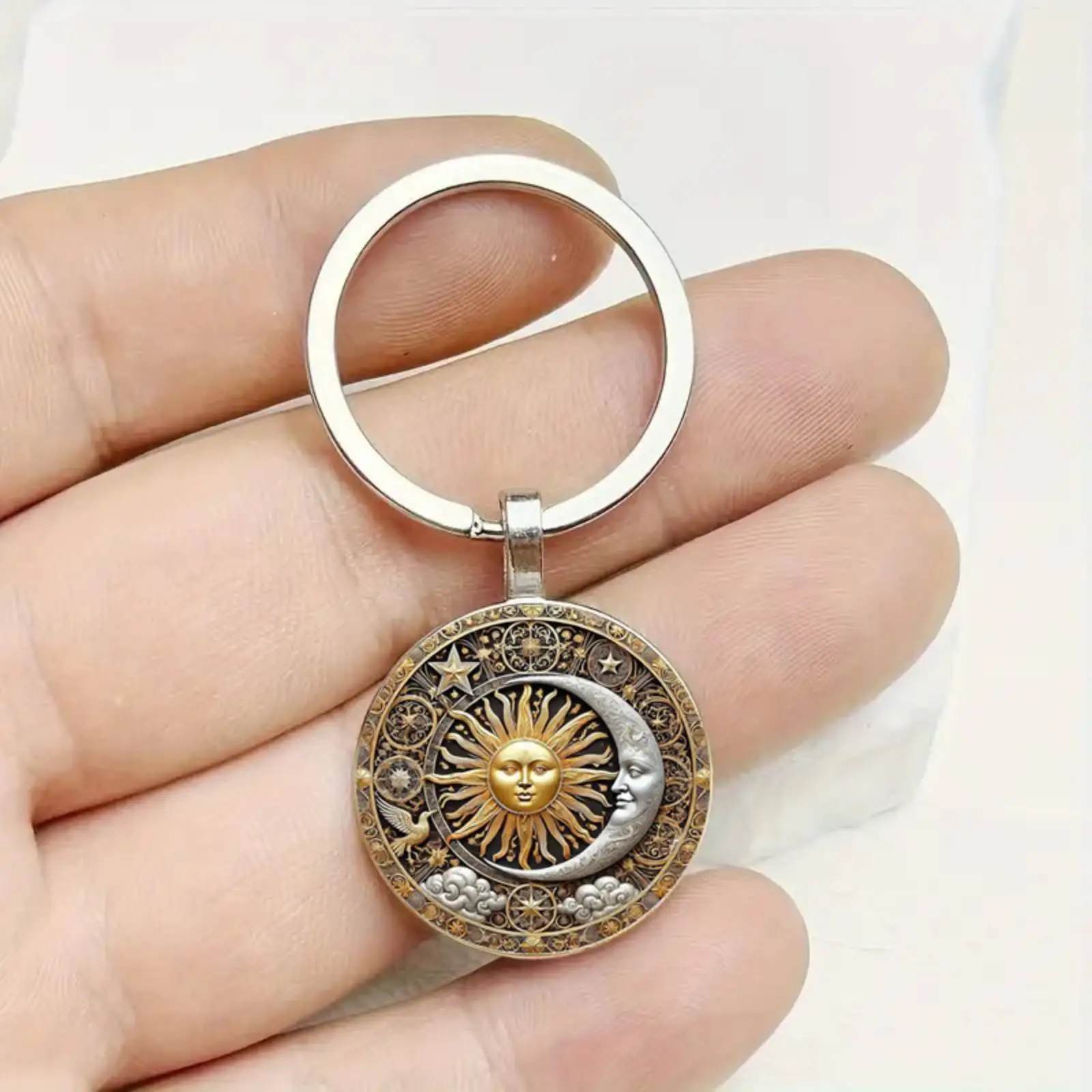 Sonne und Mond Schlüsselanhänger für Damen und Herren, Schlüsselanhänger, Modeschmuck, Accessoires, Geschenke – Detail 2