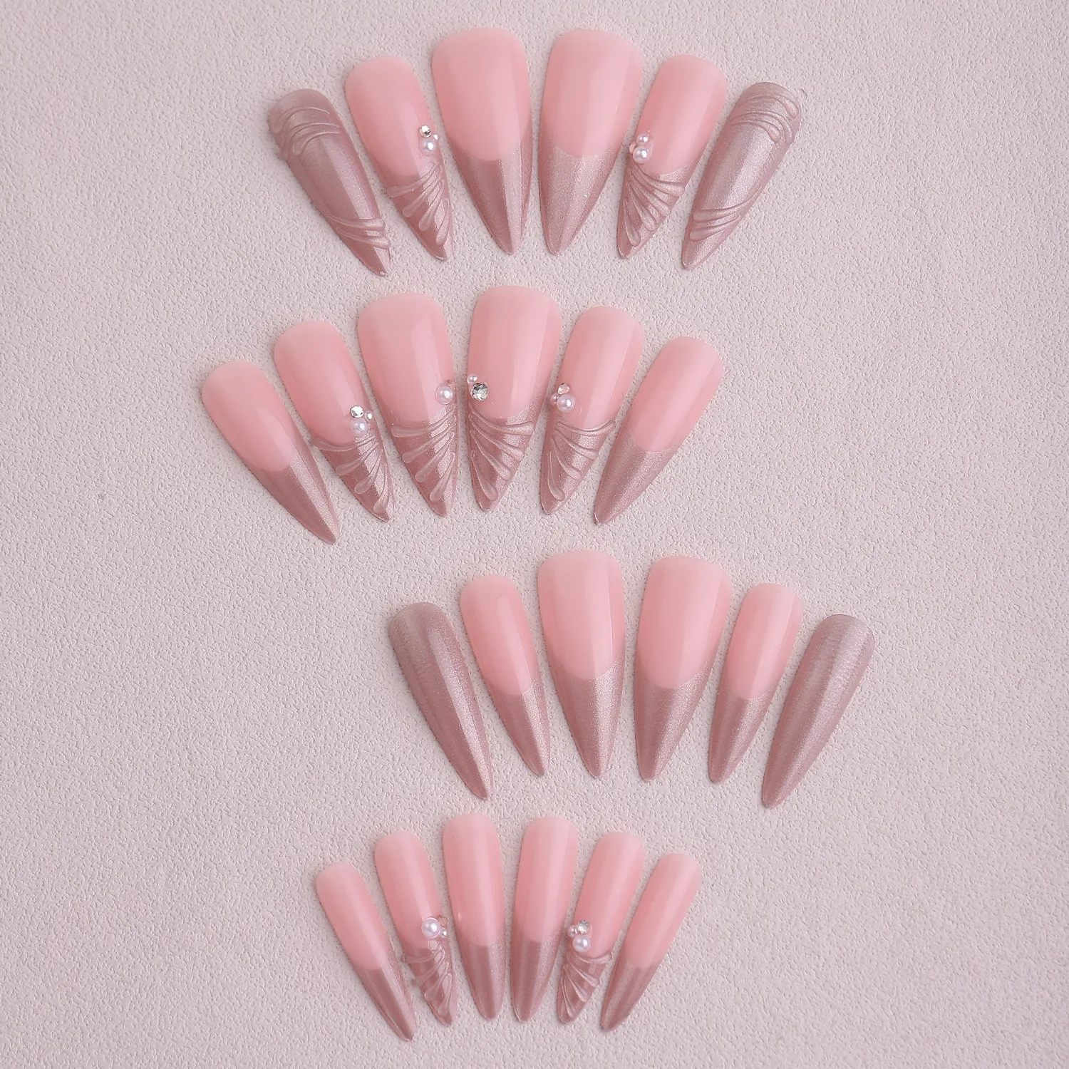 24 قطعة ضغط اللوز الطويل على الأظافر تصميم اللؤلؤ بريق الترتر الفرنسية وهمية مسمار نصائح يمكن ارتداؤها الحلو الكورية أيضًا بقع الأظافر #5