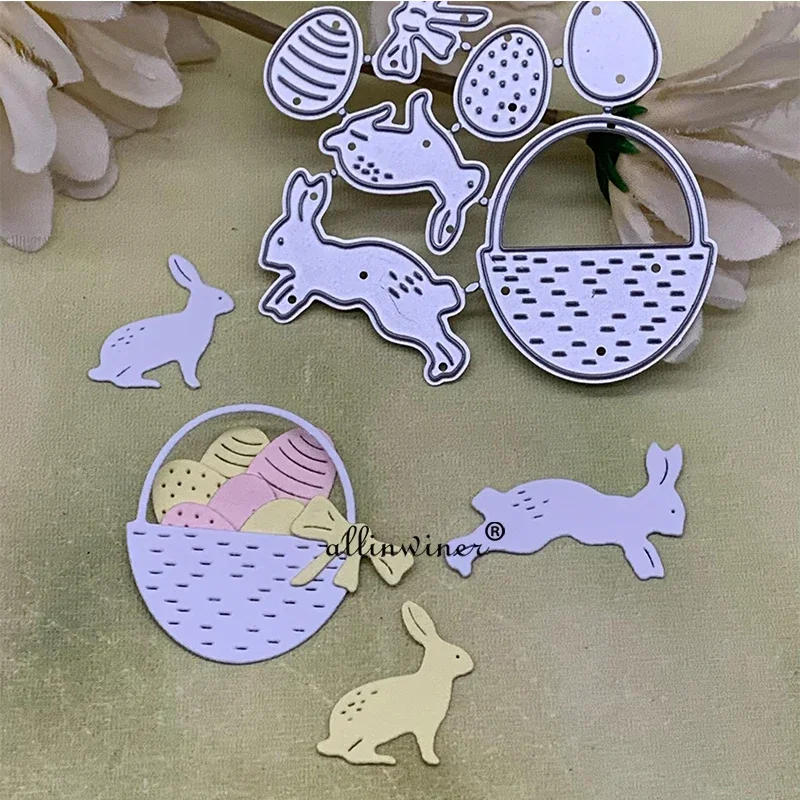 

Металлическая вырубная форма для скрапбукинга и творчества: Корзина с яйцами и кроликами, шаблон для тиснения, трафарет для бумаги, карточек, альбомов