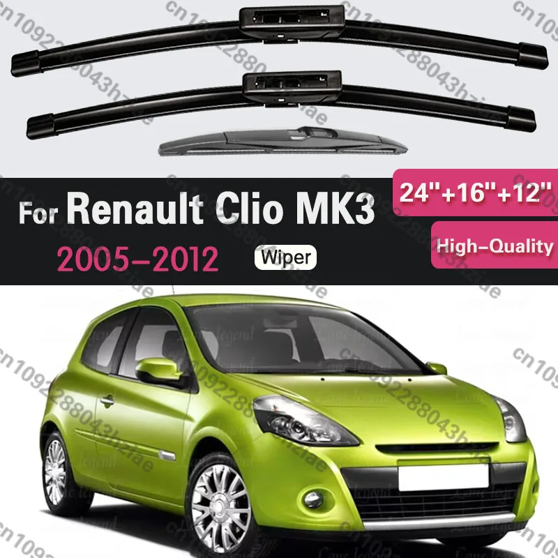 Wiper Front & Rear Wiper Blades Set For Renault Clio MK 3 Hatchback 2005 - 2012 Windshield Windscreen Window 24