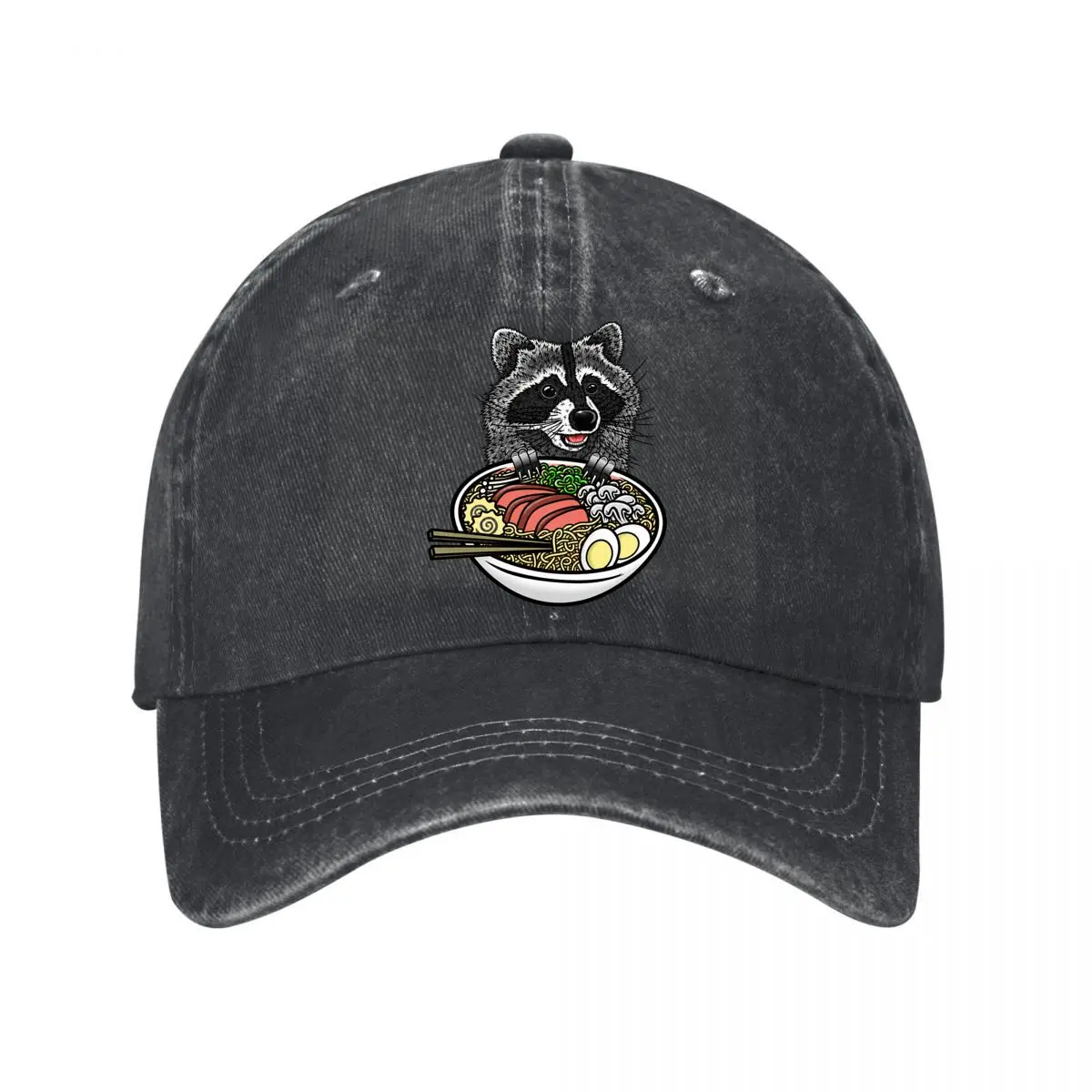 Ramen Raccoon Noodle Bowl Cartoon Animal Food Design New Vintage Washed Cotton Baseball Cap Sun Hats