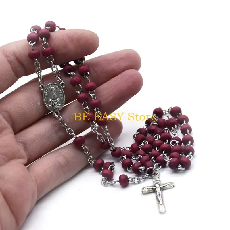 E28F Crucifix Rosary Necklace Baby Shower Prayer Baptism Holy Pendant Ornament for Little Baby Baby Shower Party Praying