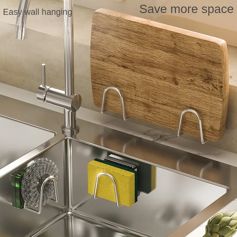 Sponge Drain Holder No Punching Stainless Steel Sink Wall Rack Multifunctional Home Kitchen Storage Holders