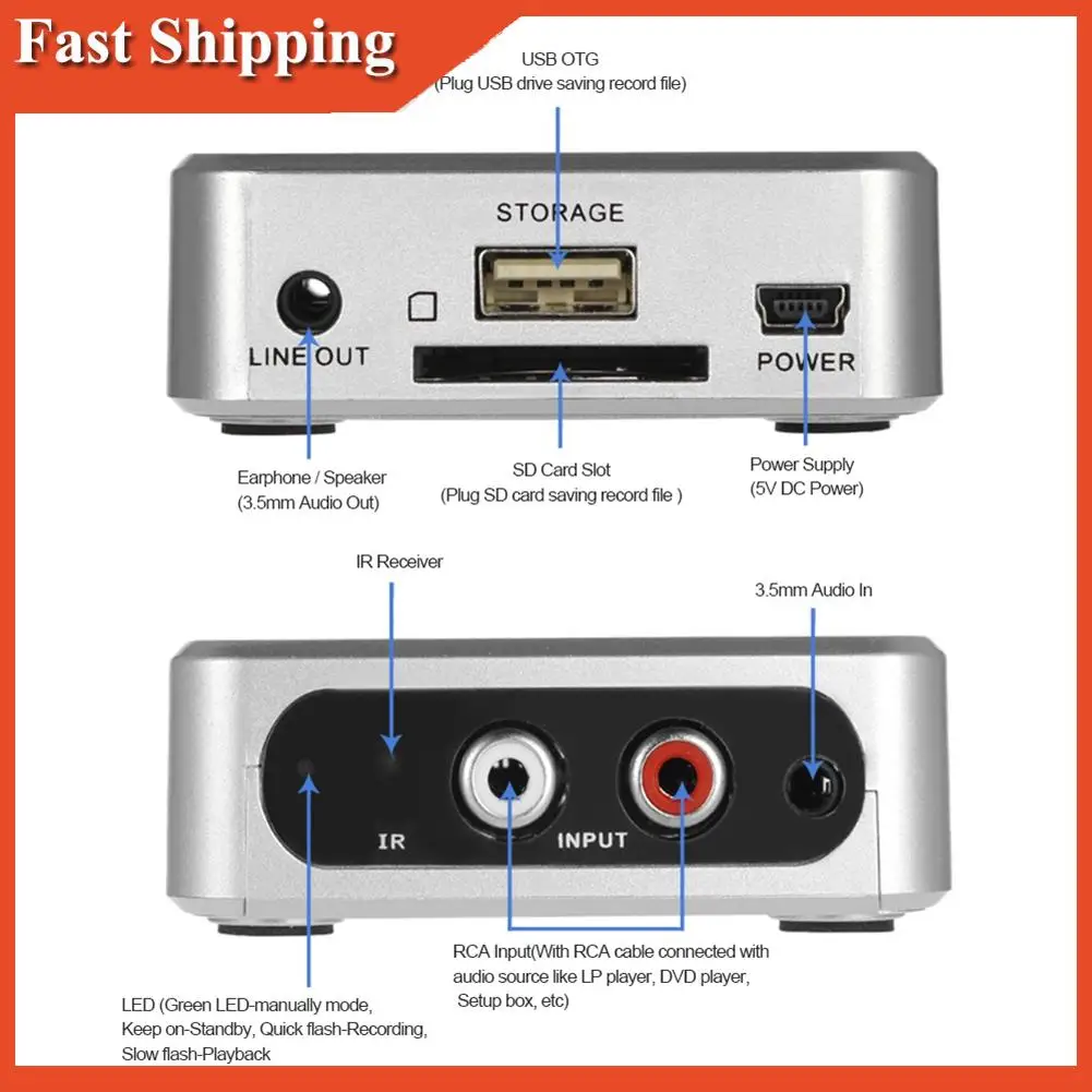 Boîte enregistreur de Capture Audio, numériseur de musique efficace, conversion de la vieille musique analogique en MP3, prise en charge de la clé USB ou de la carte SD