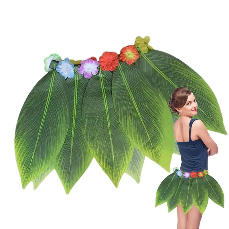 Green Leaf Skirt Soft Elastic Hawaiian Green Leaf Grass Costume Elastic Cloth Kids Skirt For Prom Beach Summer