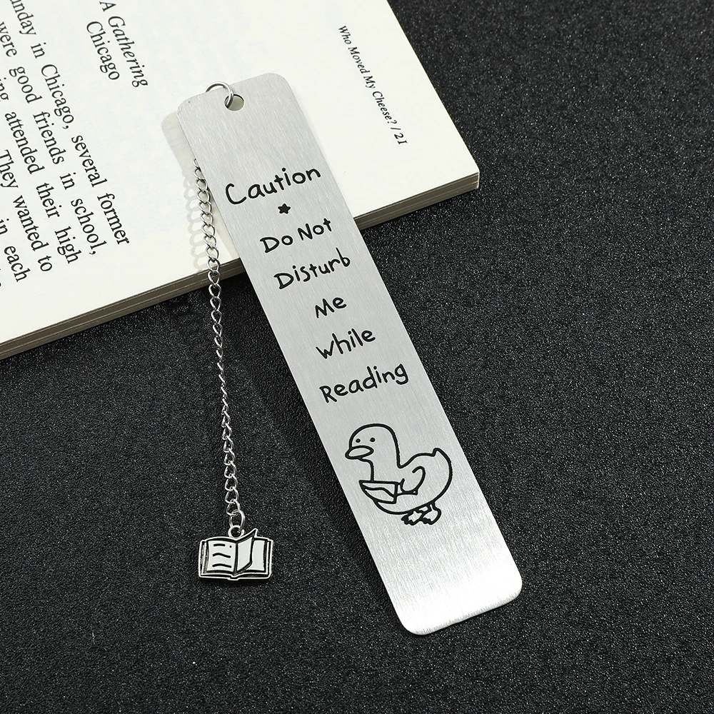 Segnalibro da lettura con anatra in acciaio inossidabile con pendente a libro, inciso 'Non disturbare mentre la lettura', regalo di lettura per tormi