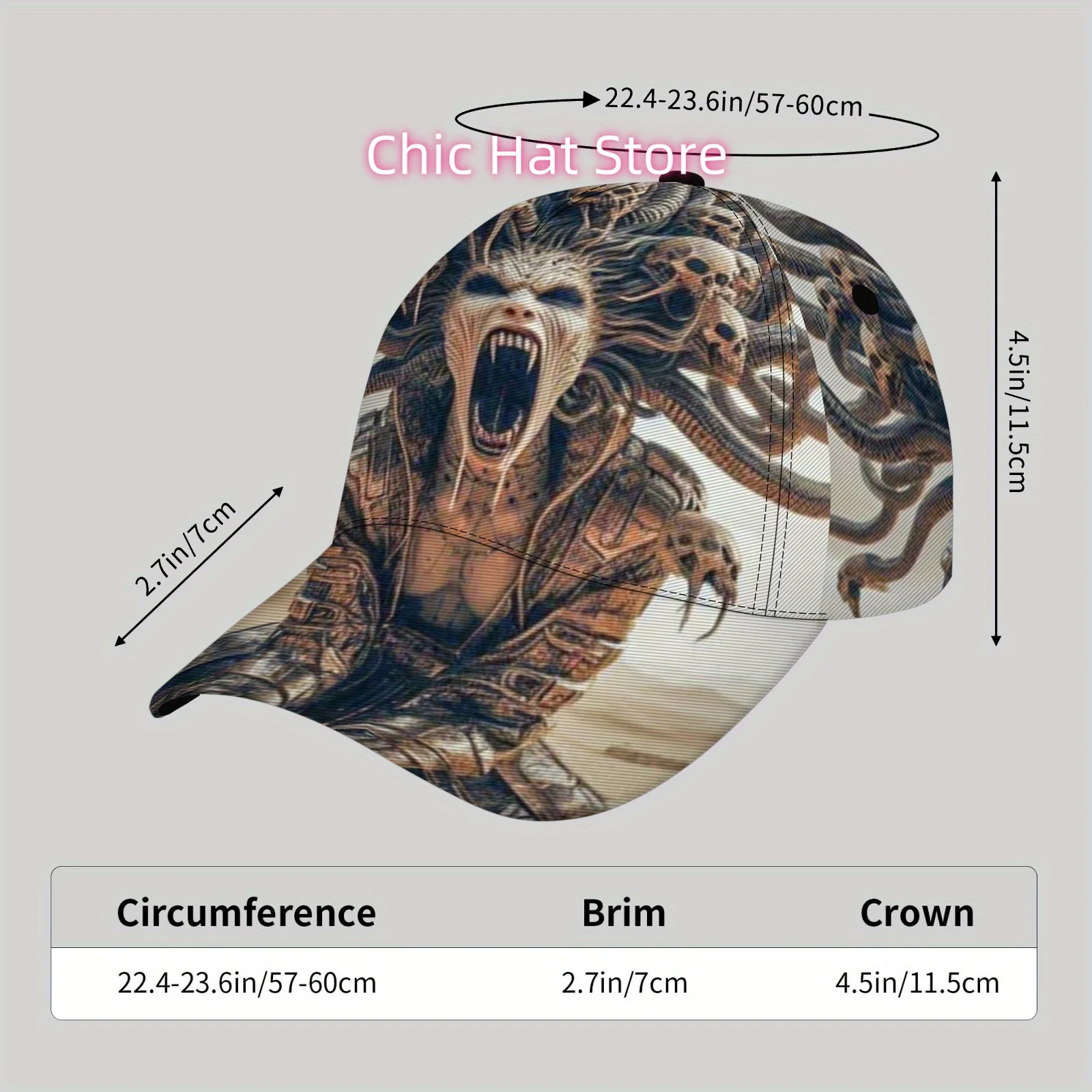 Trendy And Lightweight Sun Hat, Stylish Hip-Hop Cap, Perfect for The Beach, Outdoor Adventures,Gorgon pattern in a horror style