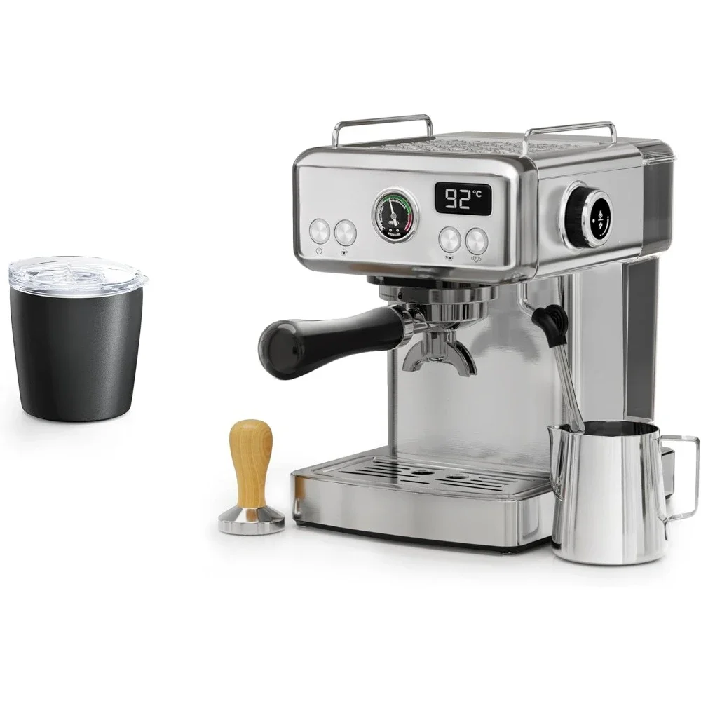 Programmable Espresso Machine with Espresso Cup, H10A, Brushed Stainless Steel, Adjustable Temperature and Cup Volume,Steam Wand