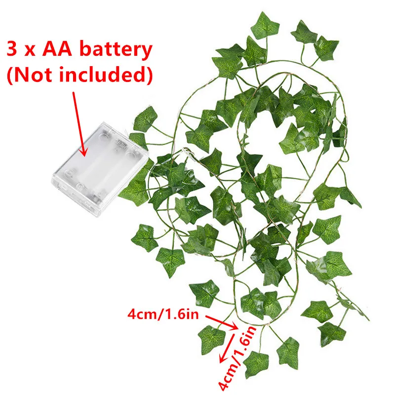 Artificial Green Leaf String Lights AA Battery Powered Simulation Flower Greenery LED Light Weeding Room Indoor Wall Decoration view 5