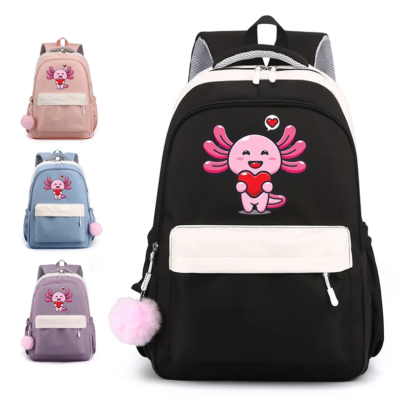 Kawaii Axolotl Backpack Teenagers Casual Cute Rucksack Cartoon Axolotl Harajuku Rucksack School Large Capacity Backpacks