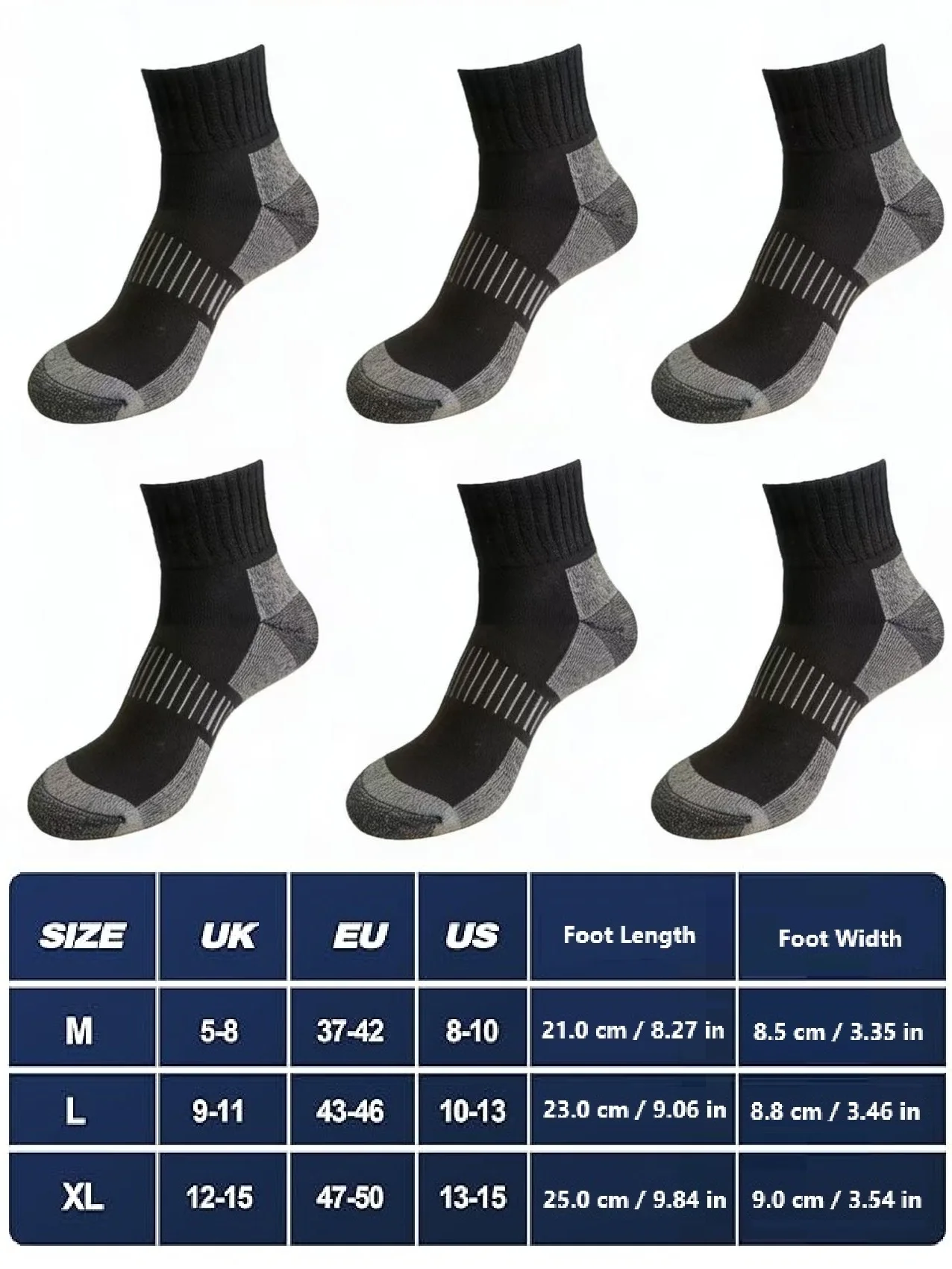 3 Paar Kompressions-Sportsocken, Unisex, gepolstert, feuchtigkeitsableitend, mit Fußgewölbestütze, schwarz-grau gestreiftes Design, gerippte Textur