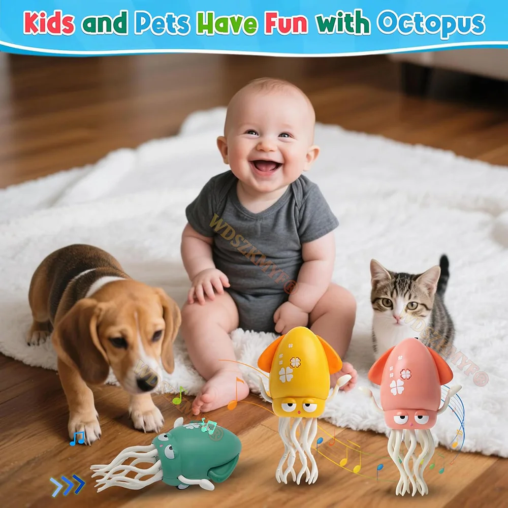 Electric Dancing Squid Toys for Kids Sound and Lights Obstacle Avoidance Crawling Simulation Octopus Baby Funny Interactive Toy