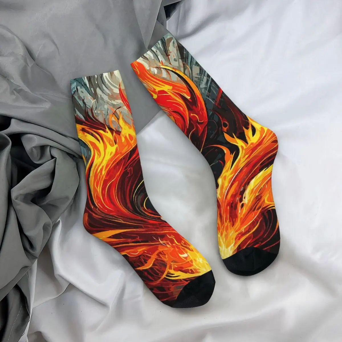 All Seasons Crew Stockings Symphony Abstract Fire Flame Art Socks Fashion Long Socks for Men Women Valentine's Day Gifts