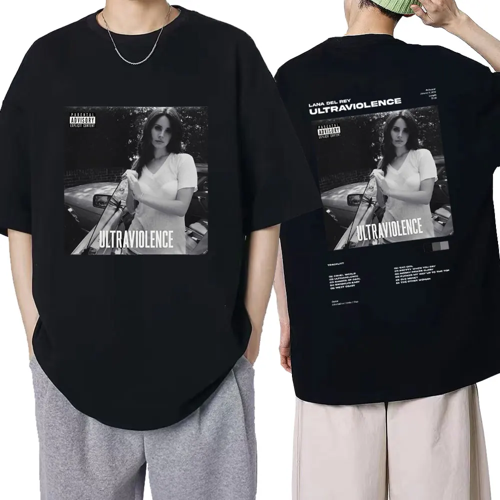 Футболка певица Лана Дель Рей, с принтом музыкального альбома, с ультрафиолетовым изображением, хлопковая ретро-футболка с коротким рукавом в стиле хип-хоп для мужчин и женщин, уличная одежда Футболка певица Лана Дель Рей, с принтом музыкального альбома, с ультрафиолетовым изображением, хлопковая ретро-футболка с коротким рукавом в стиле хип-хоп для мужчин и женщин, уличная одежда