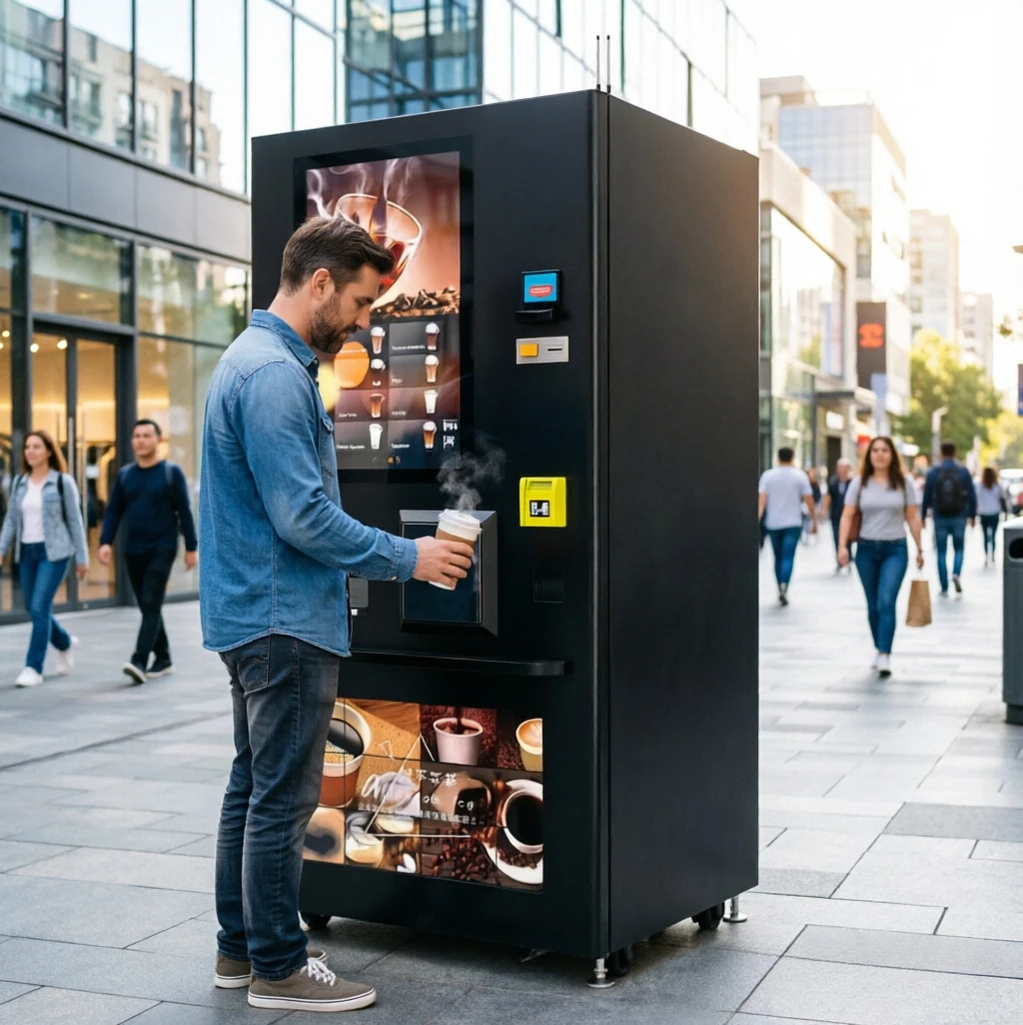 Self Service Coffee Vending Machine Real Time Sales Cloud Background Management Multiple Hopper Powder Storage Commercial Kiosk