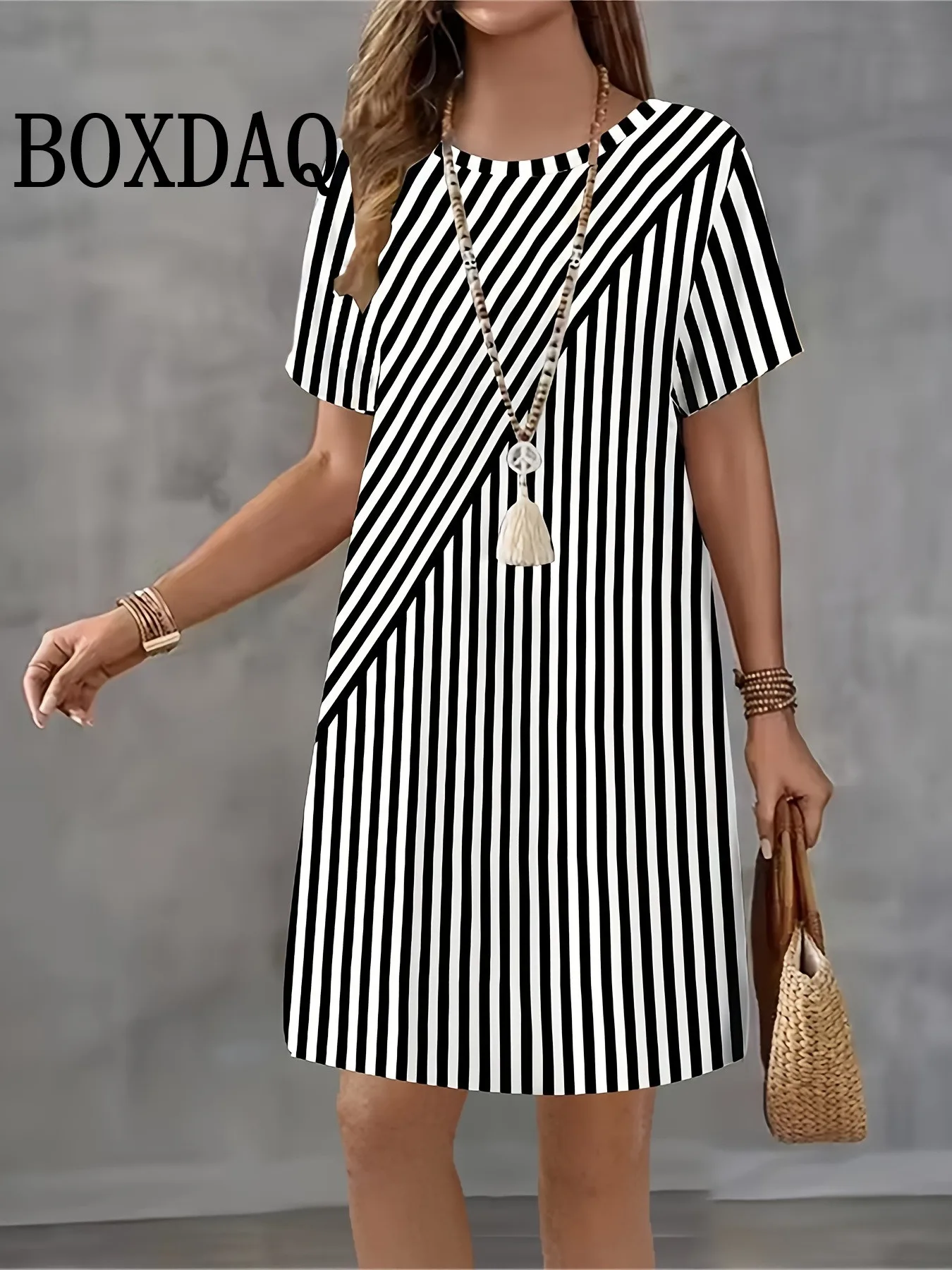 

Повседневные элегантные женские платья, модное свободное мини-платье, пуловер с короткими рукавами, женская одежда, летнее полосатое платье с принтом, большие размеры