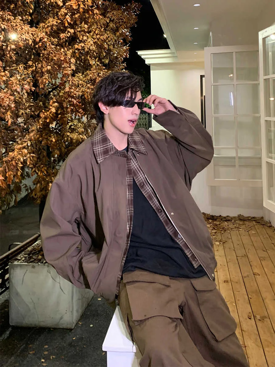 

American Street Sle Couple Matching Jaet Outerwear Color Blo Design Spring Autumn Polyester Fiber Long Sve Zipper