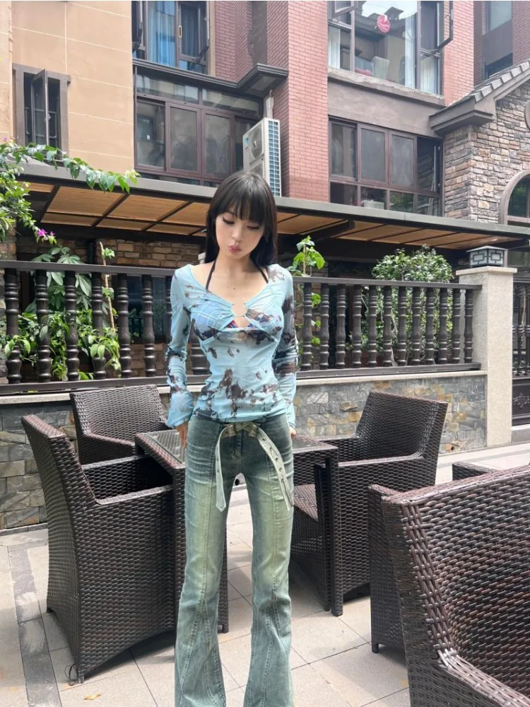 تي شيرت حريمي صيفي قوطي مقاوم للشمس ملابس شارع شفافة بربطة عنق صبغ نمط فاسق Hotsweet غير رسمي روبا نحيف يسمح بمرور الهواء للسيدات Harajuku #4