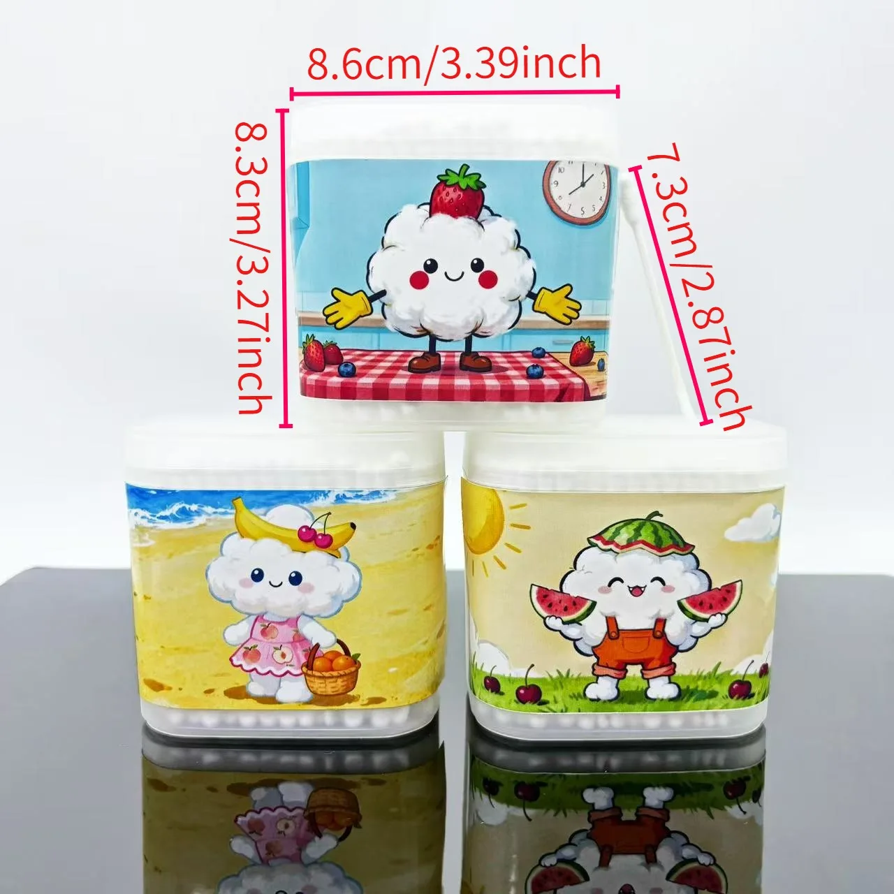 600Pcs Fruit-Themed Cotton Swabs, Different Fruit-Shaped Double-Ended Cotton Swabs, White Spiral Spoon Cotton Swab Sticks