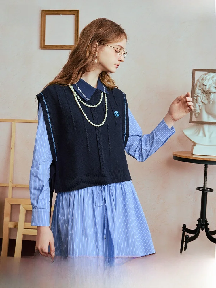 

Retro Embroidered Patch Tie-Dye Svel Loose Women's Sweater Comfortable Fit round Ne ort Length A-Line Knitwear