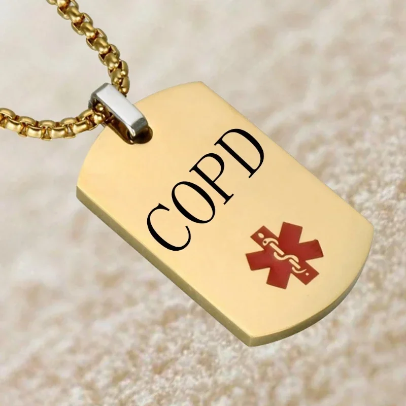 TYPE 1 DIABETES Gold Color Dog Tag Medical Alert ID Necklace for Men ICE SOS Personalize Jewelry Gifts