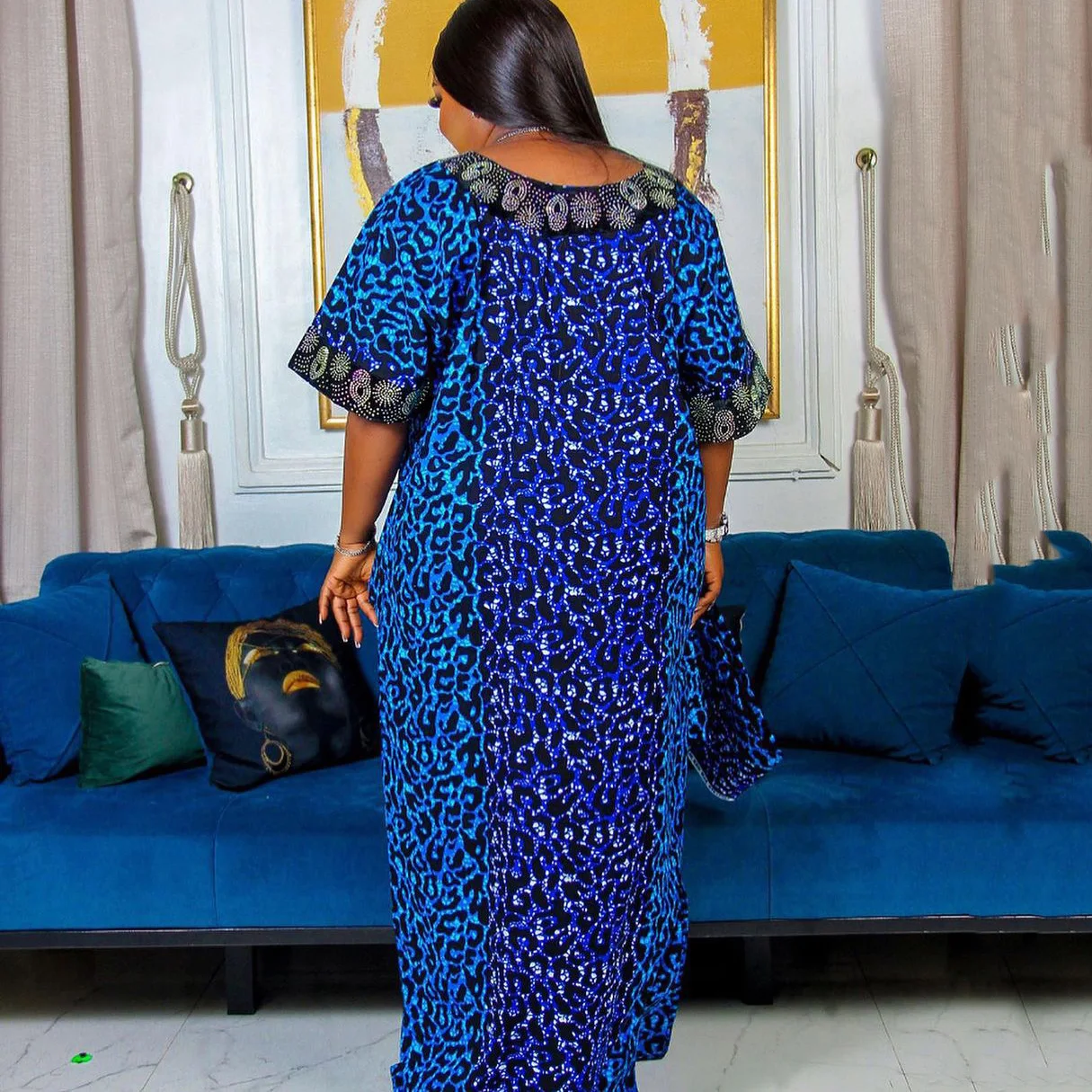 Plus Size African Dresses for Women 2025 New Sequined Printed Loose Straight Turkey Muslim Abayas Dashiki Ankara Wedding Outfits