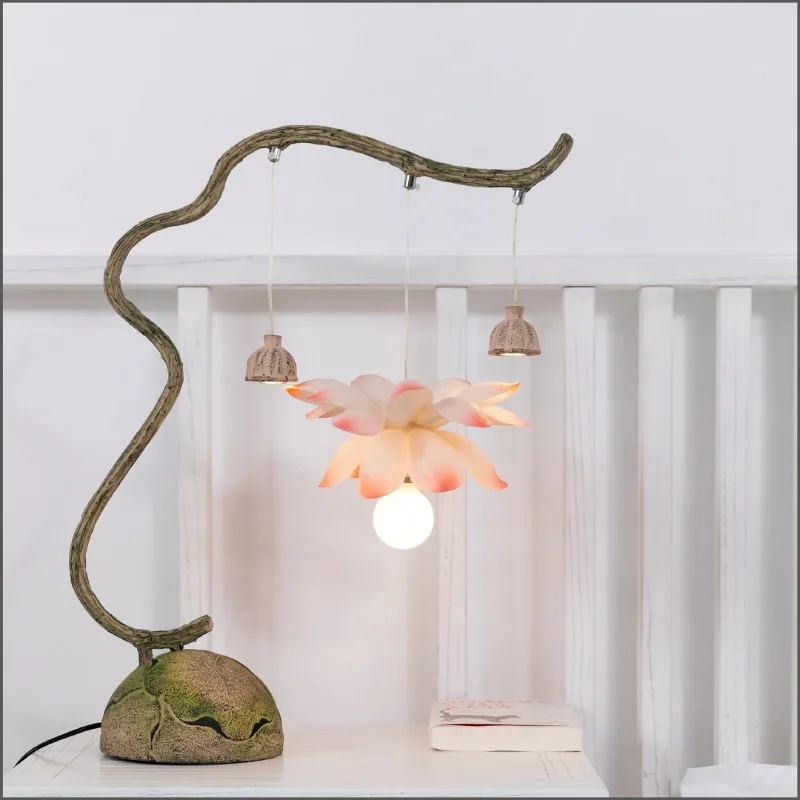 New Chinese handmade resin bedroom bedside lamp intelligent voice voice-activated lotus desk lamp
