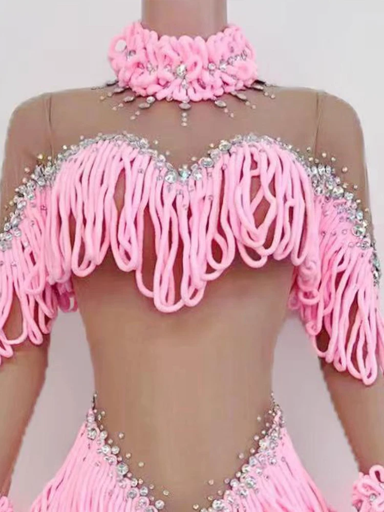 高品質ホットスタンプとカラーブロックタッセルセクシーシースルーメッシュジャンプスーツ2025新作ファッションカスタムレディース服