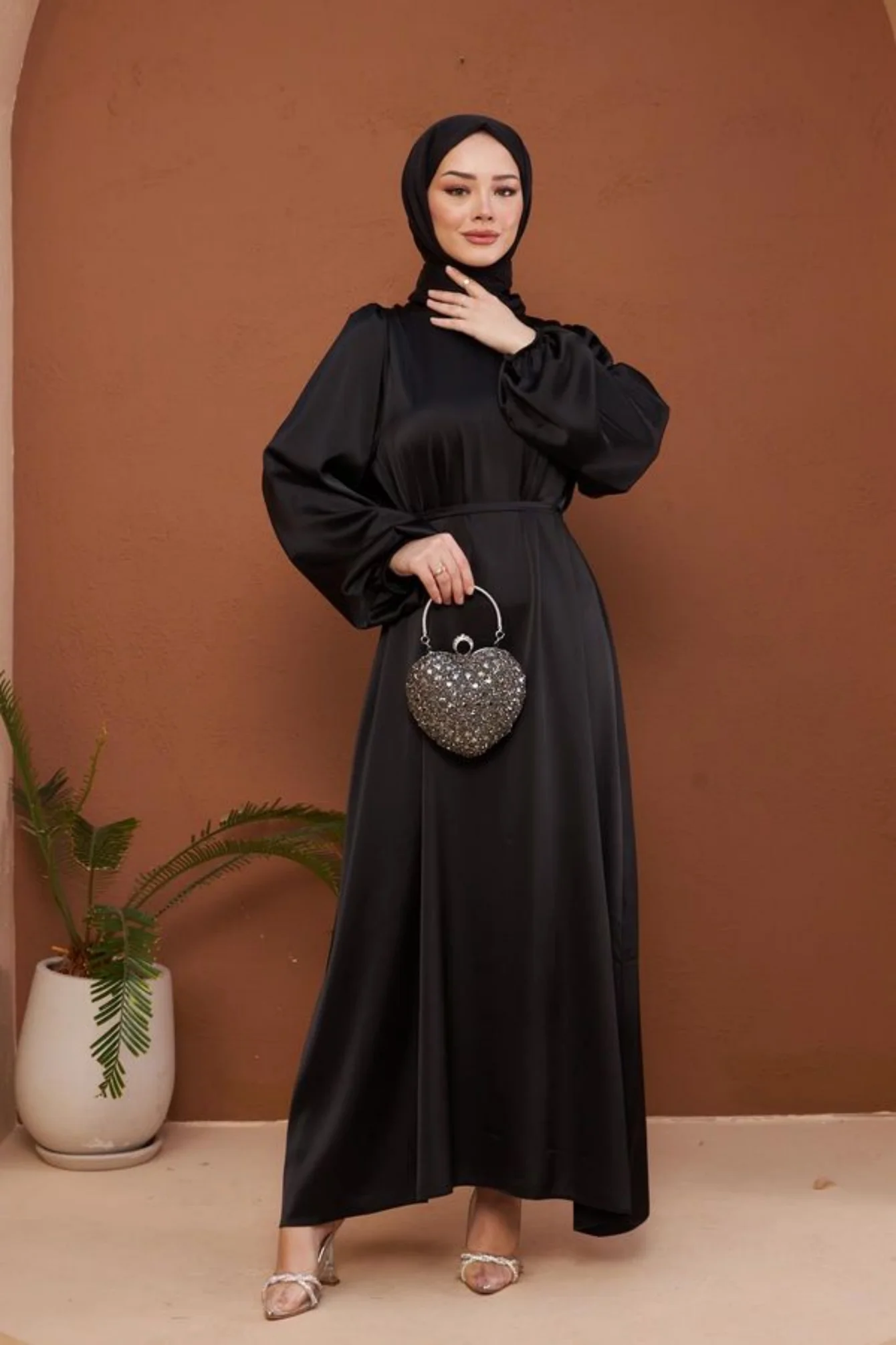 فستان نسائي مسلم بأكمام طويلة مع حزام، أحادي اللون، الشرق الأوسط، ربيع وصيف خريف جديد