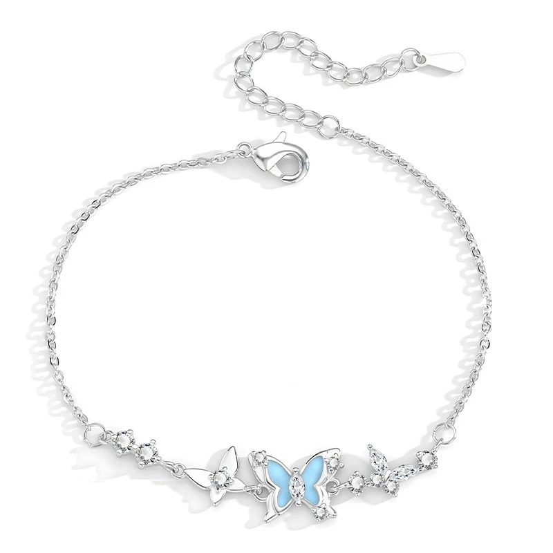 

925 Silver Romantic Dreamy Night Light AAA CZ Butterfly Bracelet with Adjustable Size for Women's Birthday Gifts Daily Matching
