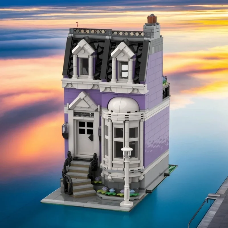 971pcs MOC Town House - Medium Lavender Edition Modular Buildings Model Building Blocks Architecture Christmas Gifts Toy DIY