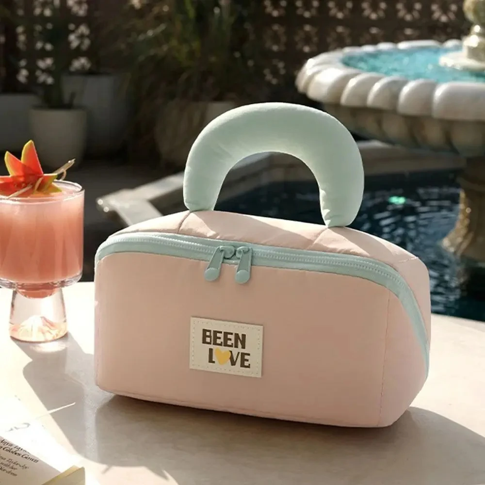 大容量綿菓子枕収納袋ダブルジッパーハンドヘルド化粧品メイクアップ収納袋旅行ビジネス旅行用