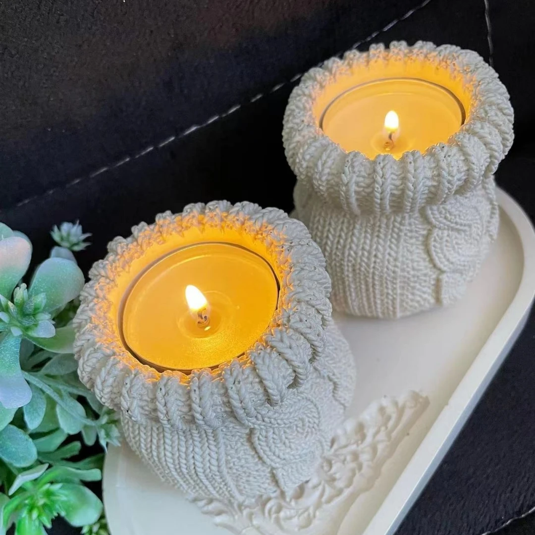 DIY woven sweater succulent plant flowerpot resin silicone mold woven pocket candle cup concrete cement gypsum silicone mold