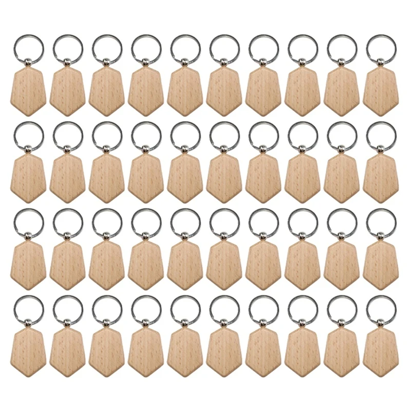 50 Pieces Blank Wooden Key Tag Key Engraving Blanks Unfinished Wood Keychain Key Ring Key Tags For DIY Crafts Style 6